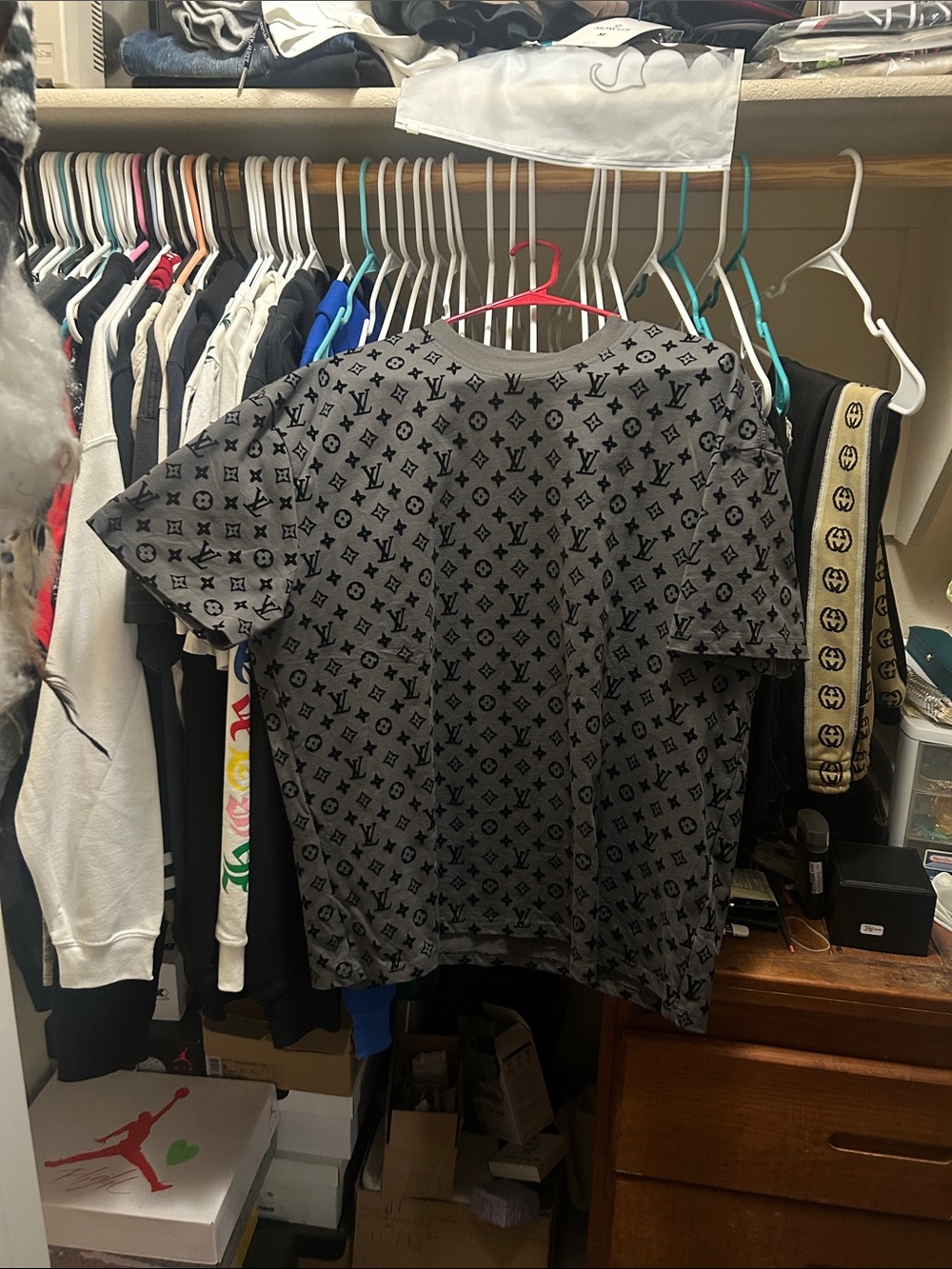 Louis Vuitton Grey Tee with Black Monogram